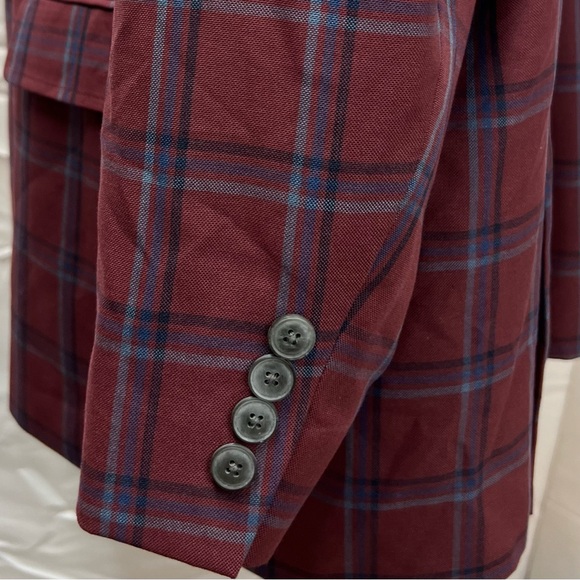 Oak Hill 3XL Men's 56R Red Windowpane Plaid Blue Gray Blazer Jacket Sport Coat - Picture 3 of 7